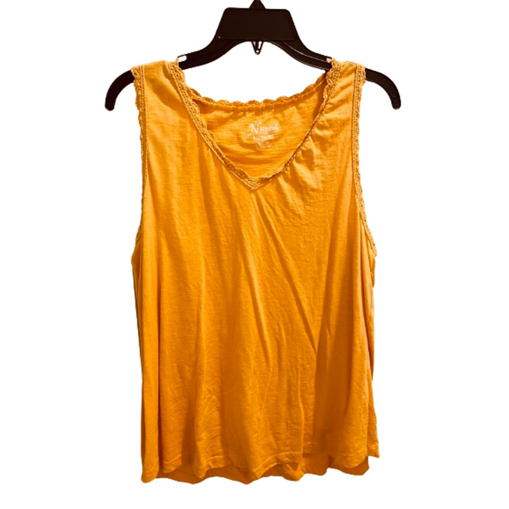 Natural Reflections Women's Orange Scallop Lace Trim V-Neck Tank Top Size XL